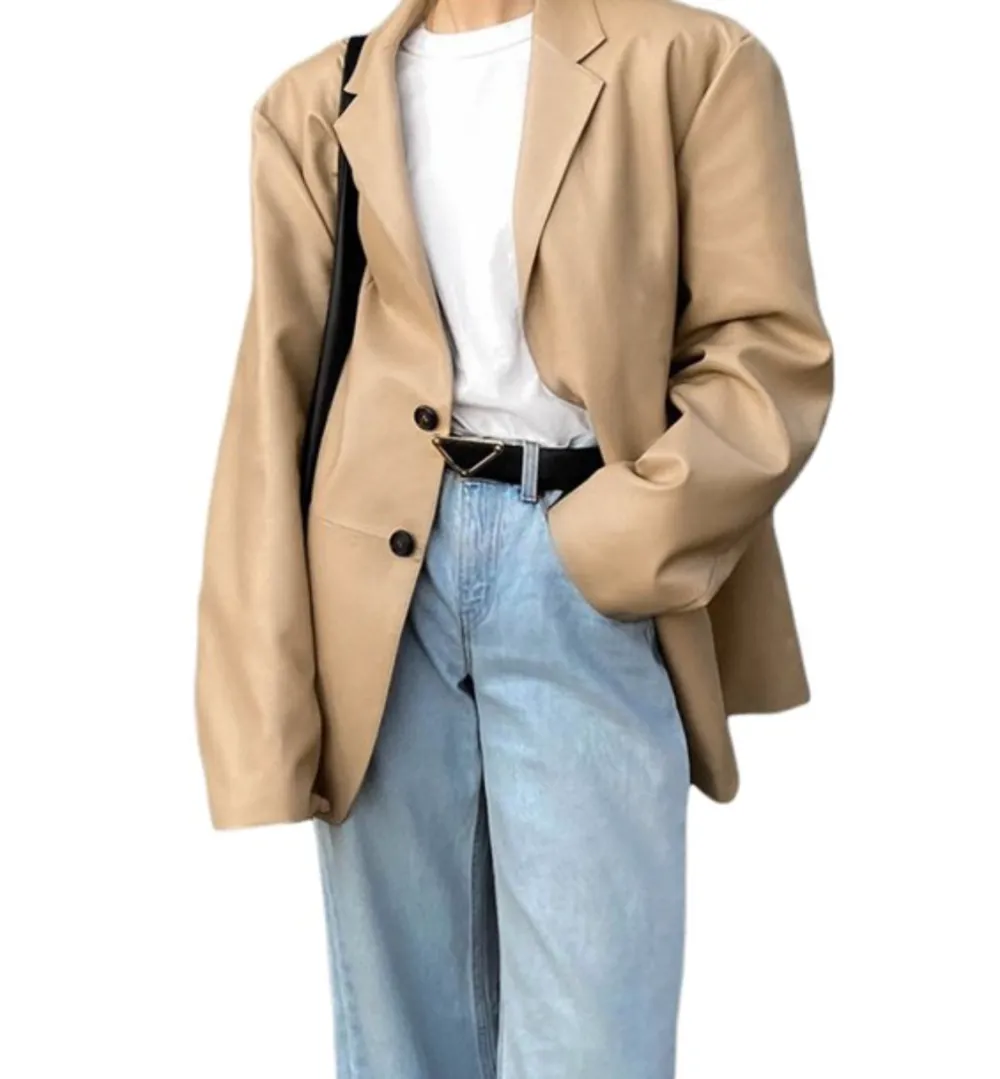 FOCUSNORM Autumn PU Leather Blazer