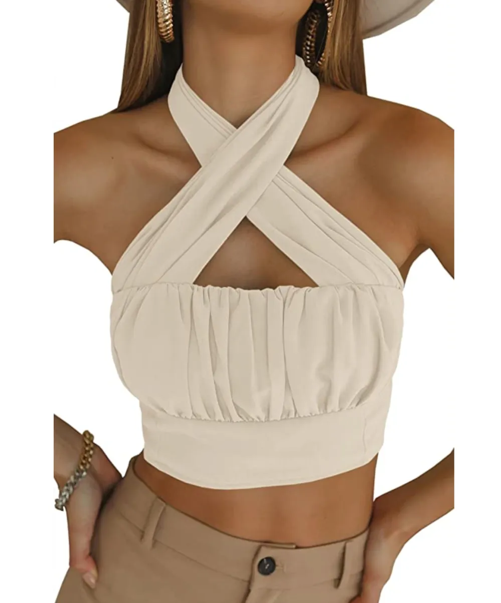 GAMISOTE Women's Halter Criss Cross Crop Top