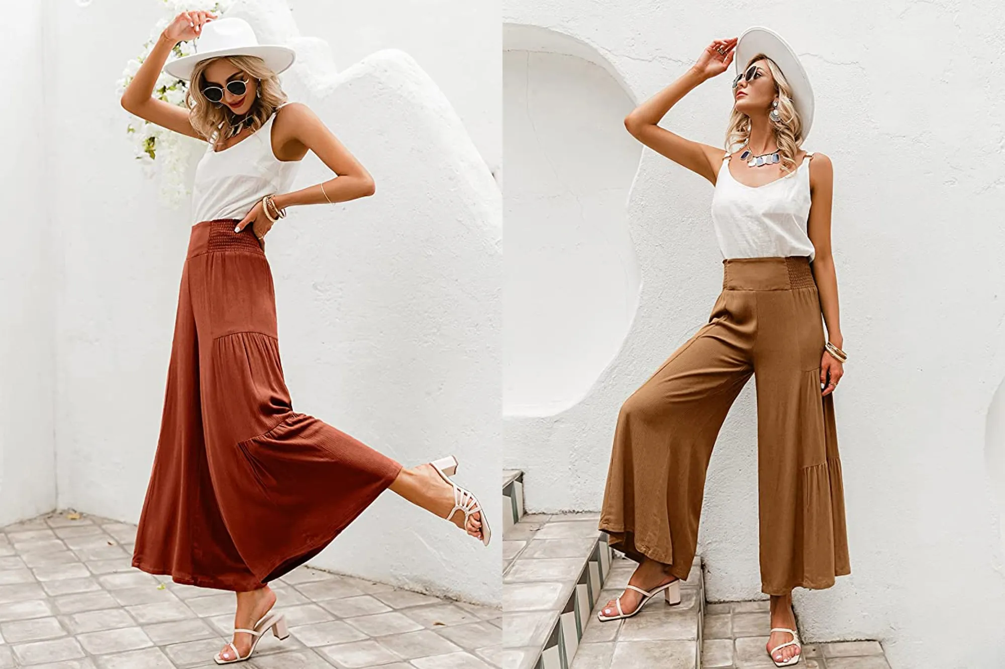 GRACEVINES Women’s Boho Wide Leg High Waist Palazzo Pants