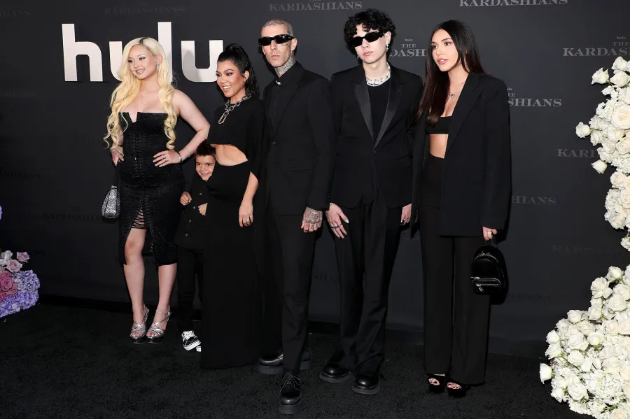 Kourtney Kardashian and Travis Barker Bring Their Blended Family to Kardashians Premiere After Wedding Ceremony 04 Alabama Barker, Reign Disick, Kourtney Kardashian, Travis Barker, Landon Barker and Atiana De La Hoya