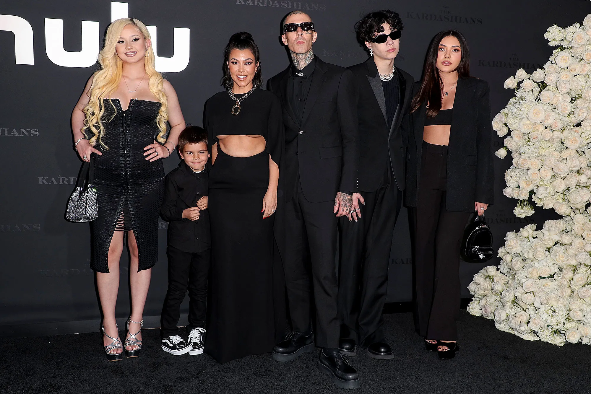 Kourtney Kardashian and Travis Barker Bring Their Blended Family to Kardashians Premiere After Wedding Ceremony 05 Alabama Barker, Reign Disick, Kourtney Kardashian, Travis Barker, Landon Barker and Atiana De La Hoya