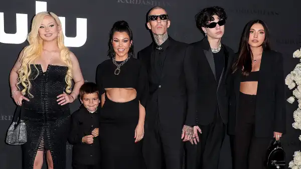 Kourtney Kardashian and Travis Barker Bring Their Blended Family to Kardashians Premiere After Wedding Ceremony 05 Alabama Barker, Reign Disick, Kourtney Kardashian, Travis Barker, Landon Barker and Atiana De La Hoya