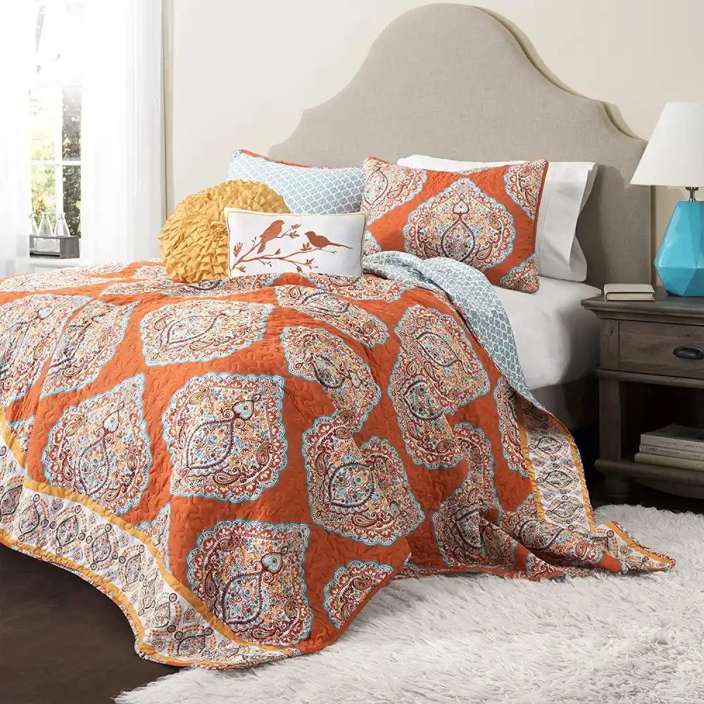 Lush Décor Harley Quilt Damask Pattern Reversible 5 Piece Bedding Set