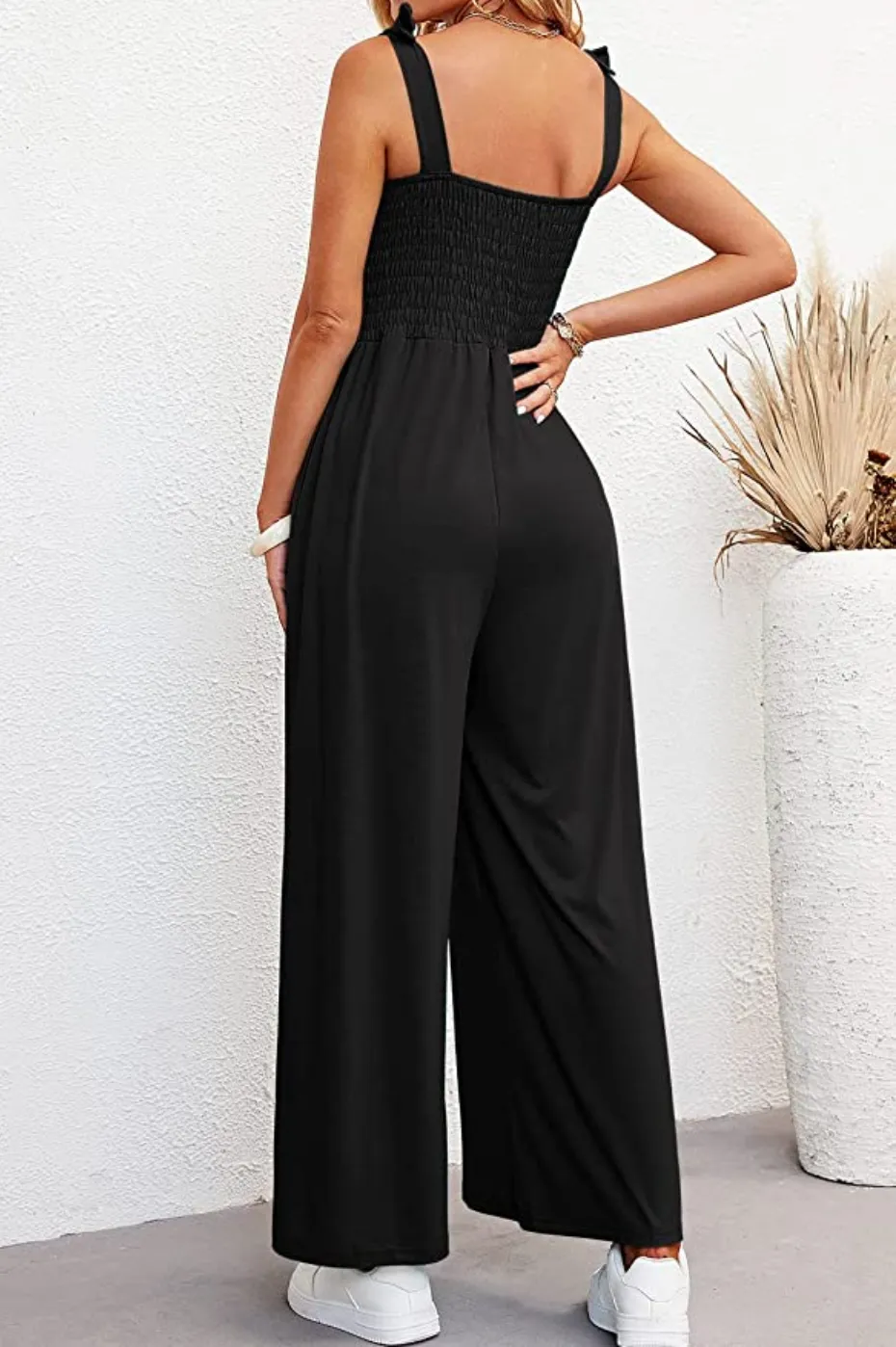 Nirovien Women's Tie Strap Sleeveless Jumpsuit