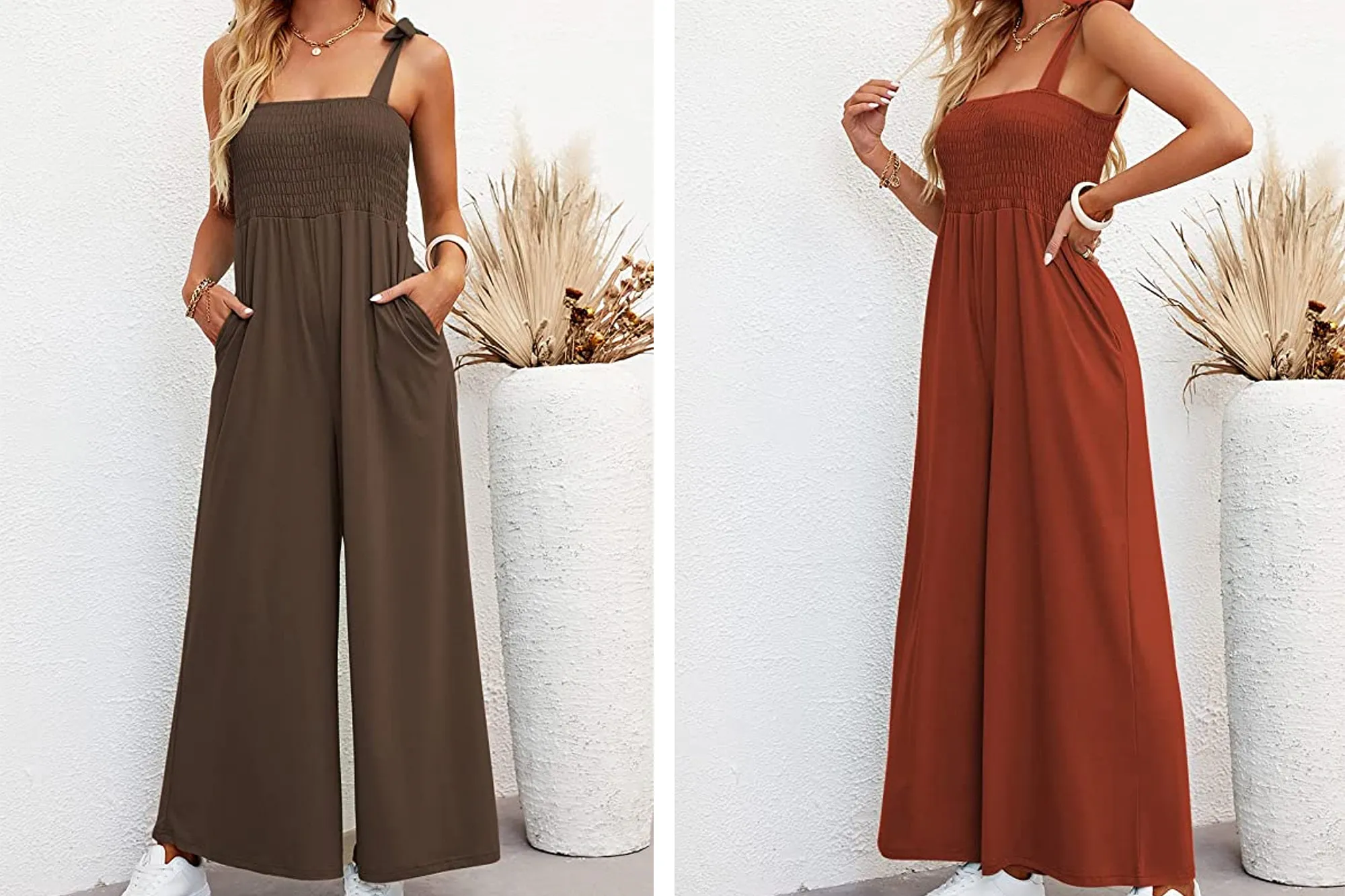 Nirovien Women's Tie Strap Sleeveless Jumpsuit