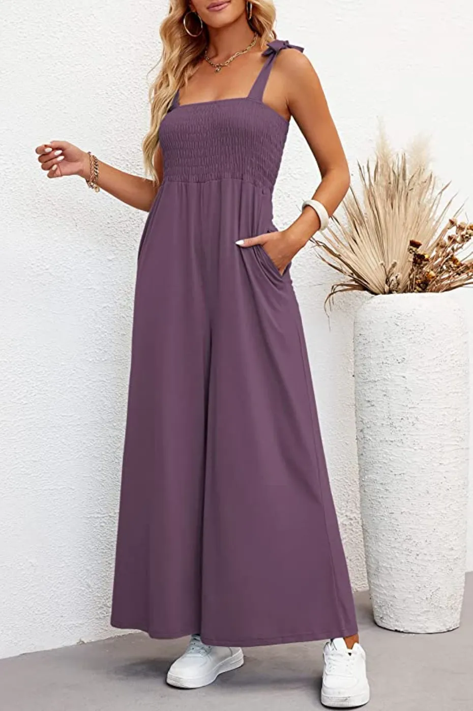 Nirovien Women's Tie Strap Sleeveless Jumpsuit