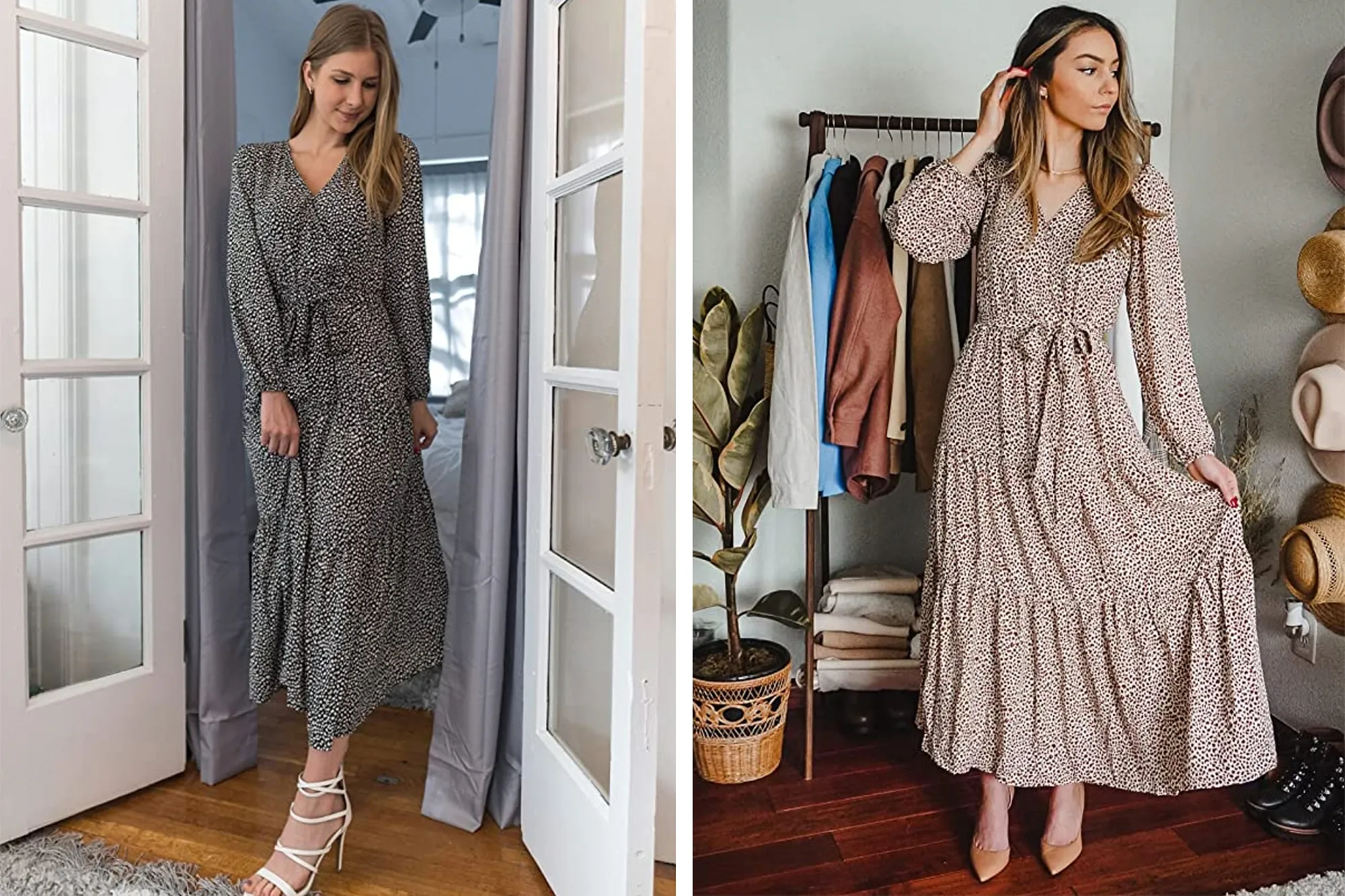 PRETTYGARDEN Women’s Long Sleeve V Neck Leopard Print Maxi Dress