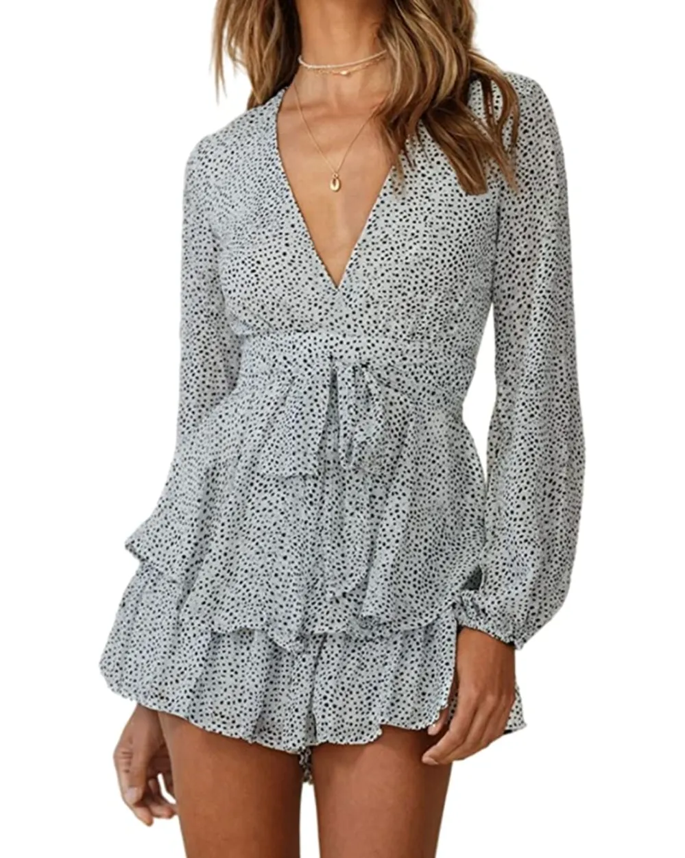 Relipop Women's Double Layer Ruffle Hem Romper