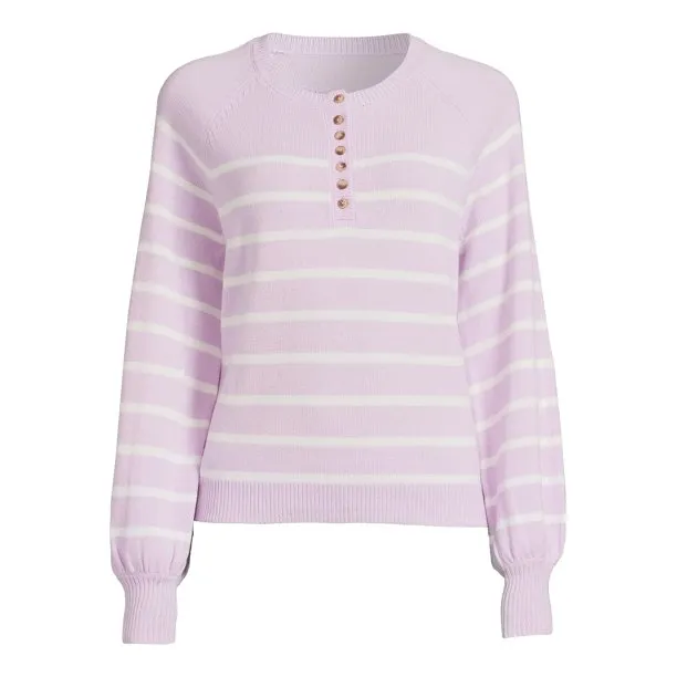 Time and Tru Women's Long Sleeve Henley Sweater