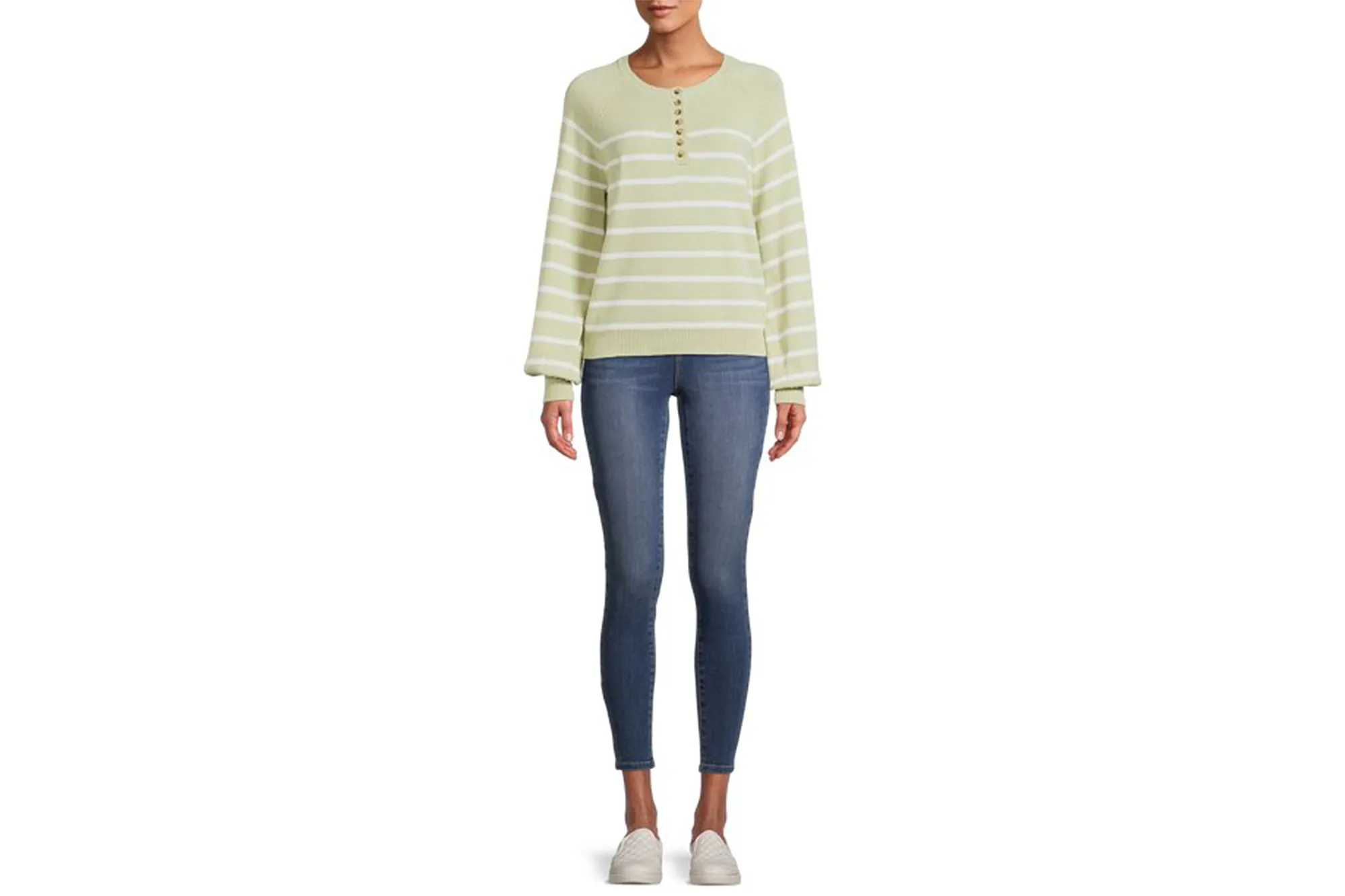 Time and Tru Women's Long Sleeve Henley Sweater
