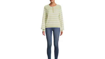 Time and Tru Women's Long Sleeve Henley Sweater
