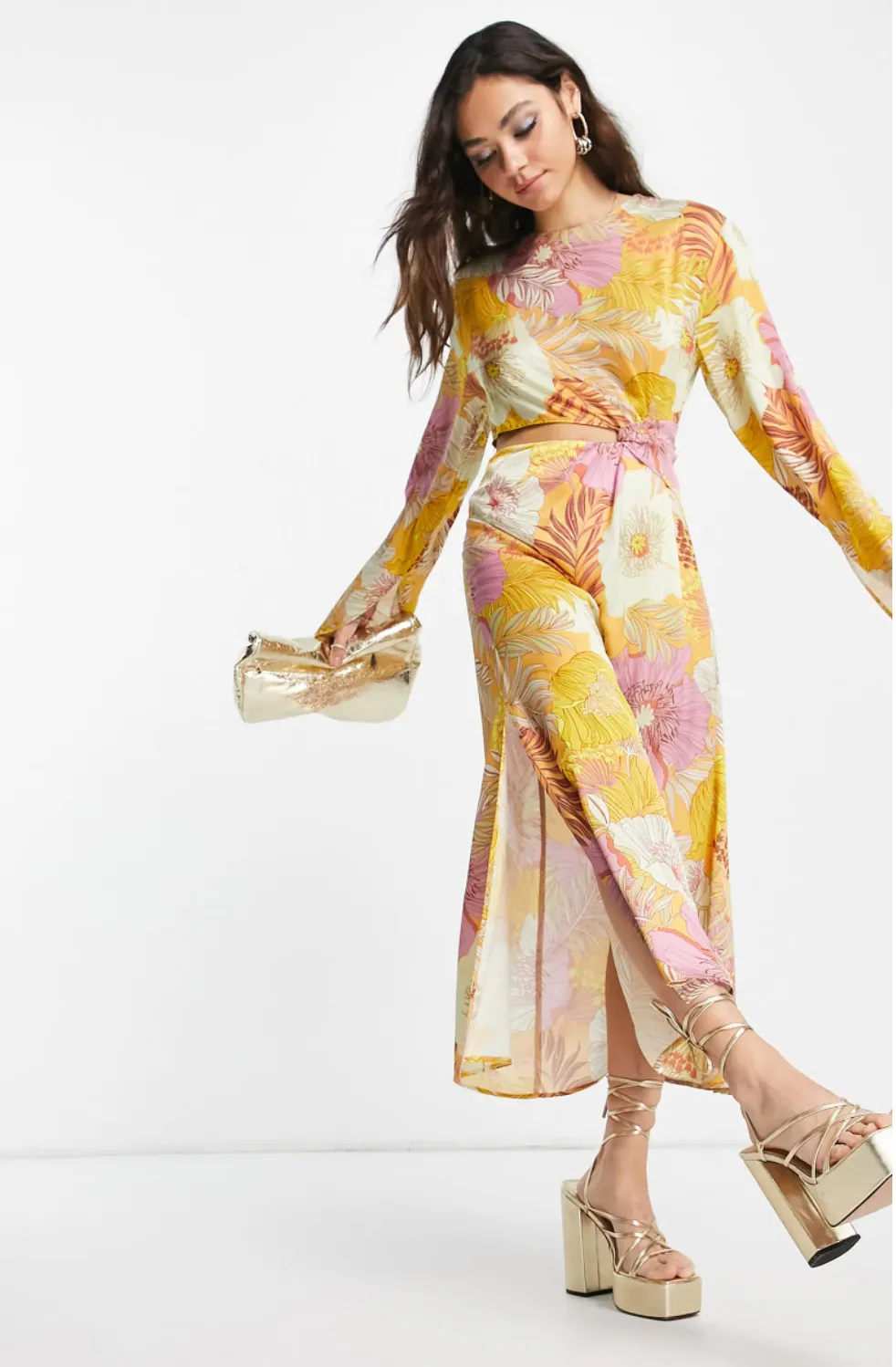 Topshop Occasion Asymmetric Cutout Long Sleeve Midi Dress