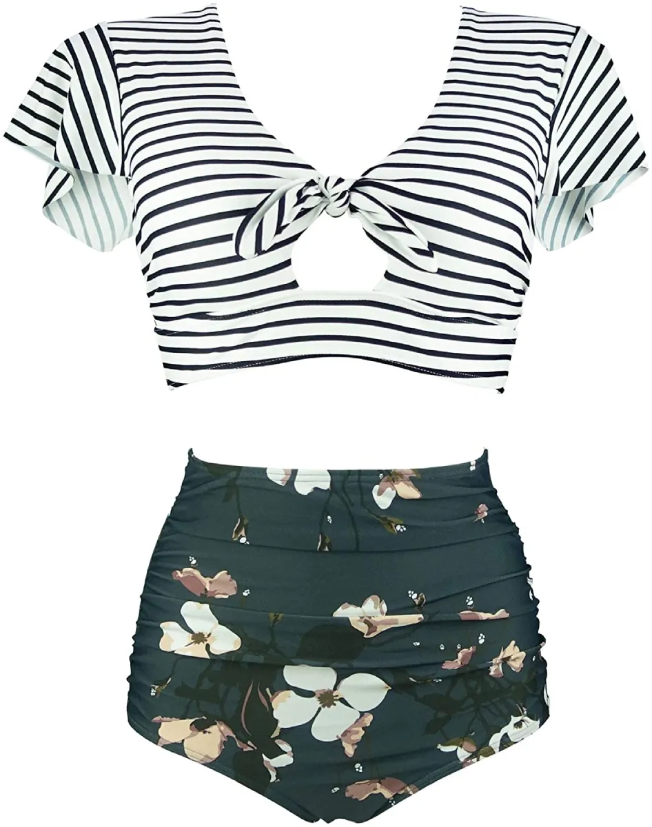 best-high-waisted-swimsuits-short-sleeve-cocoship