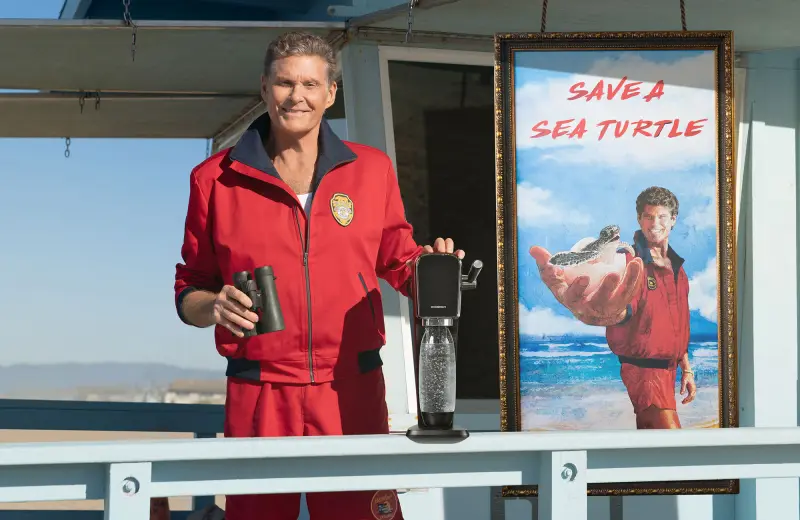 hot pics David Hasselhoff Baywatch SodaStream Earth Day sparkling water