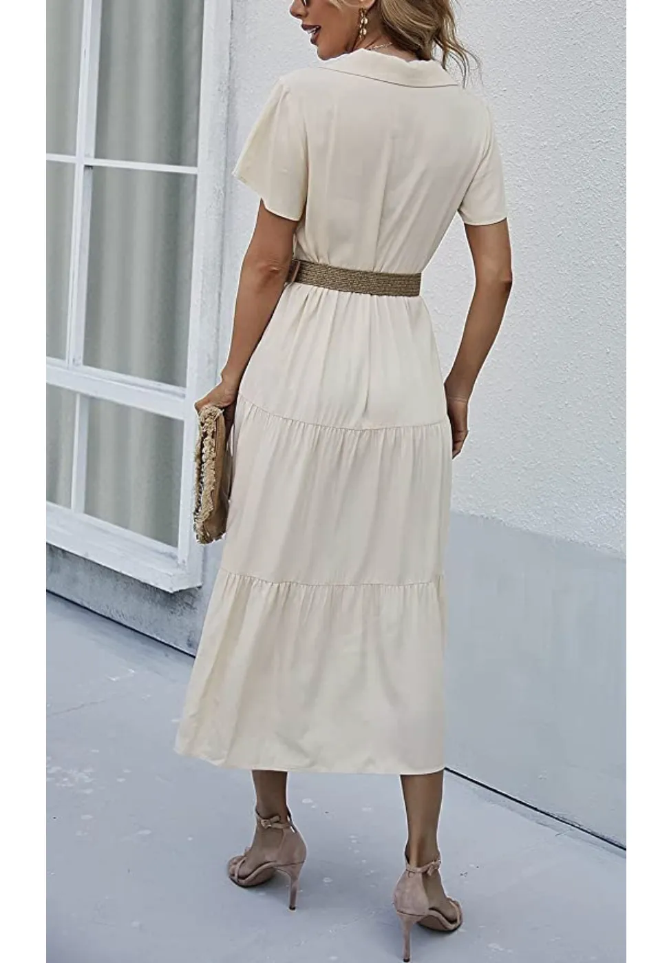 iRACHEU Women's Summer Ruffle Short Sleeve Midi Dress