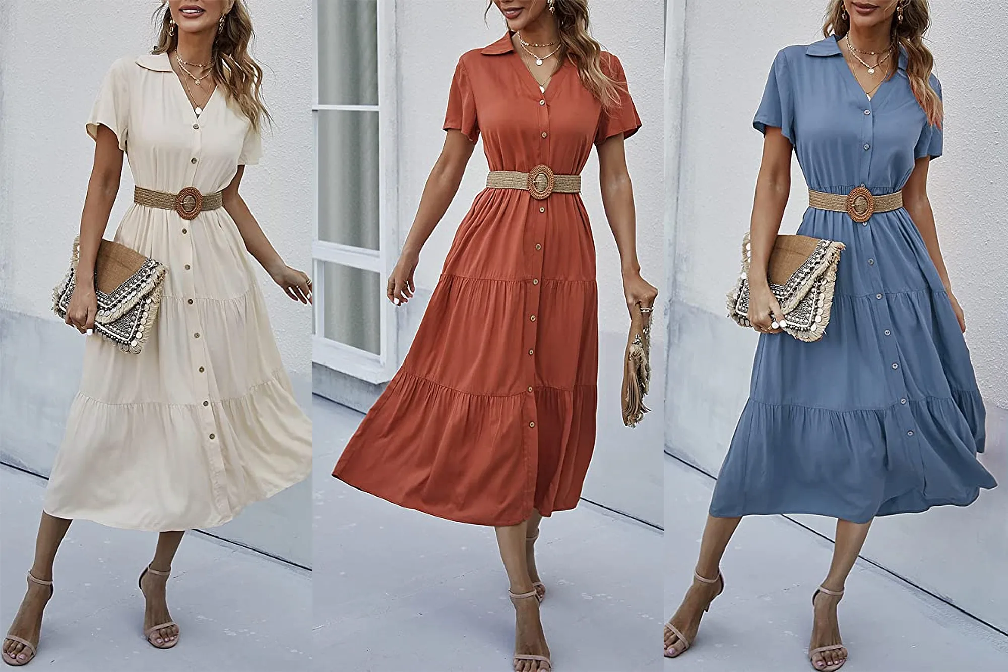 iRACHEU Women's Summer Ruffle Short Sleeve Midi Dress