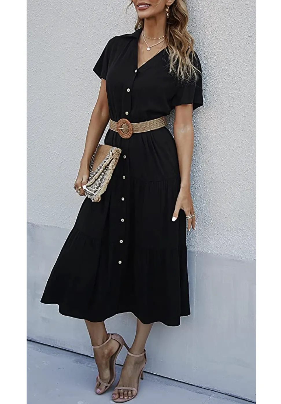 iRACHEU Women's Summer Ruffle Short Sleeve Midi Dress