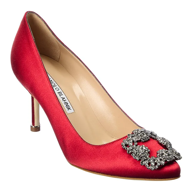red embellished pumps