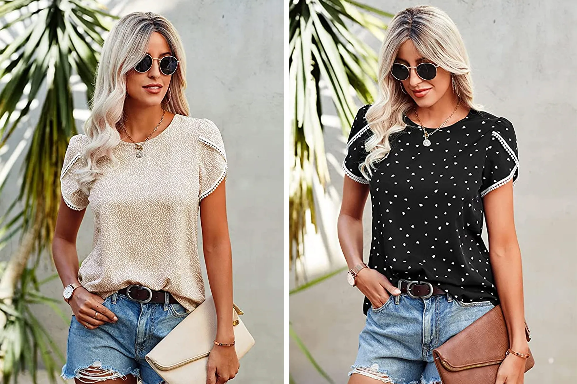 Beaully Women's Print Petal Short Sleeve Top