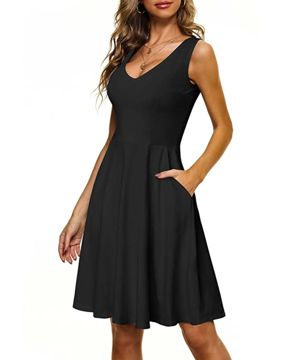 HUHOT Women's Sleeveless V Neck Dress