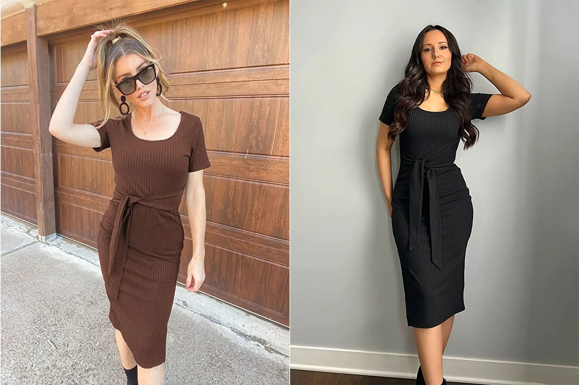 PRETTYGARDEN Square Neck Knit Bodycon Dress