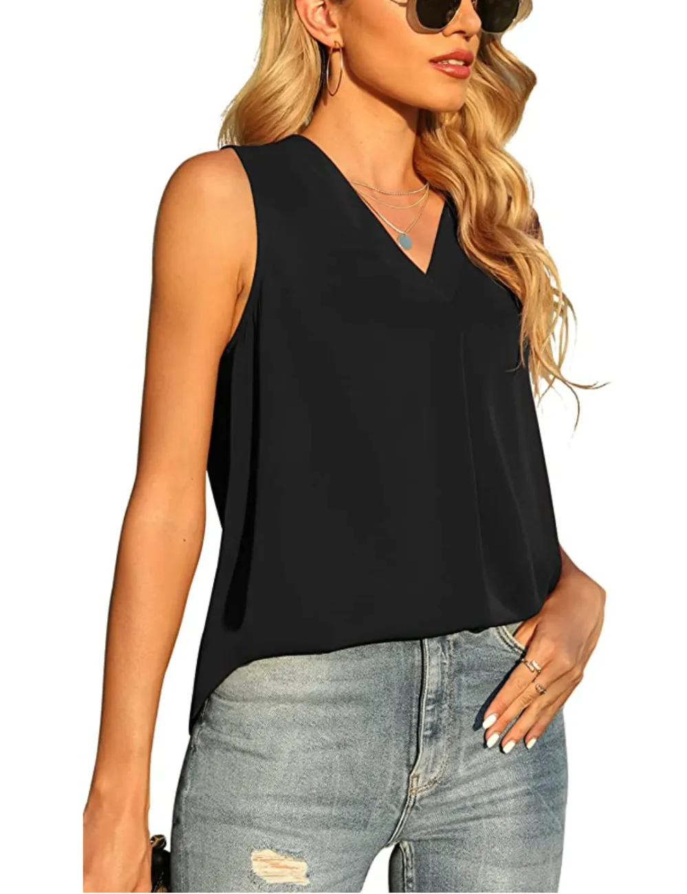 QUEZHU Women's Sleeveless Chiffon Tank Top
