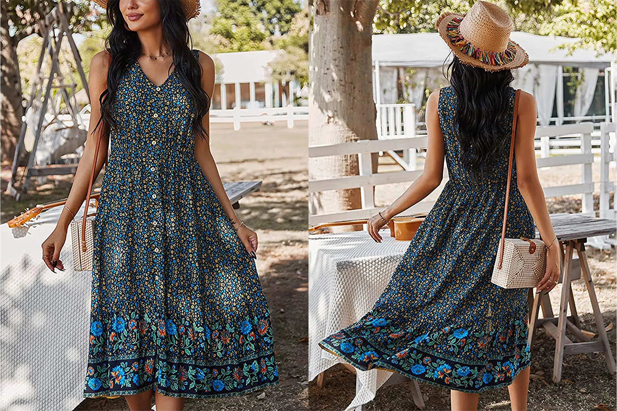 TEMOFON Women's Floral Button Down Flowy Dress