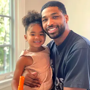 Tristan Thompson Twins With Daughter True While Khloe Kardashian Travels to Italy for Kourtney and Travis' 3rd Wedding