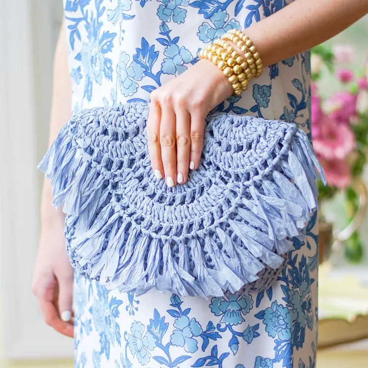 straw fringe clutch