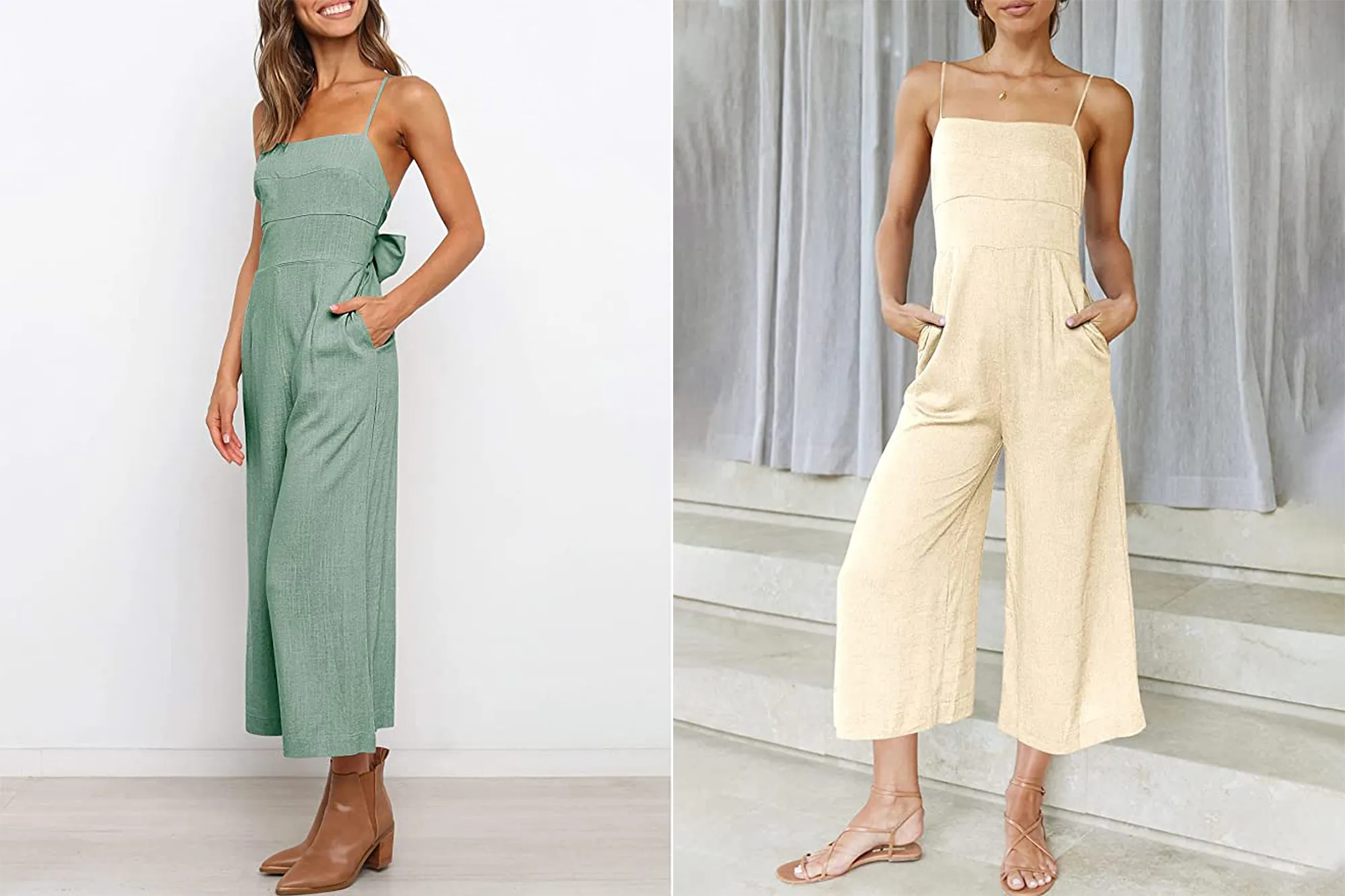 ANRABESS Women's Spaghetti Strap Tie Back Jumpsuit