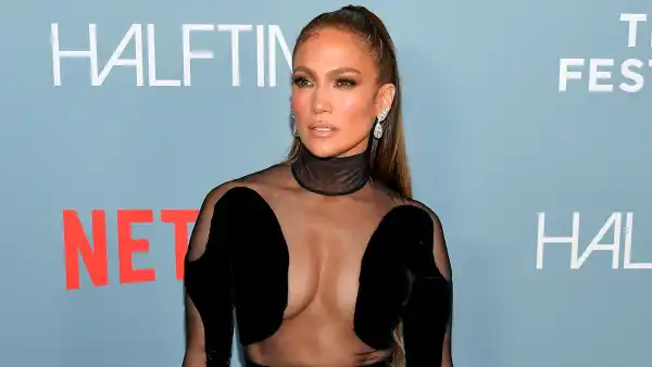 Jennifer Lopez in Naked Dress at Halftime Premiere