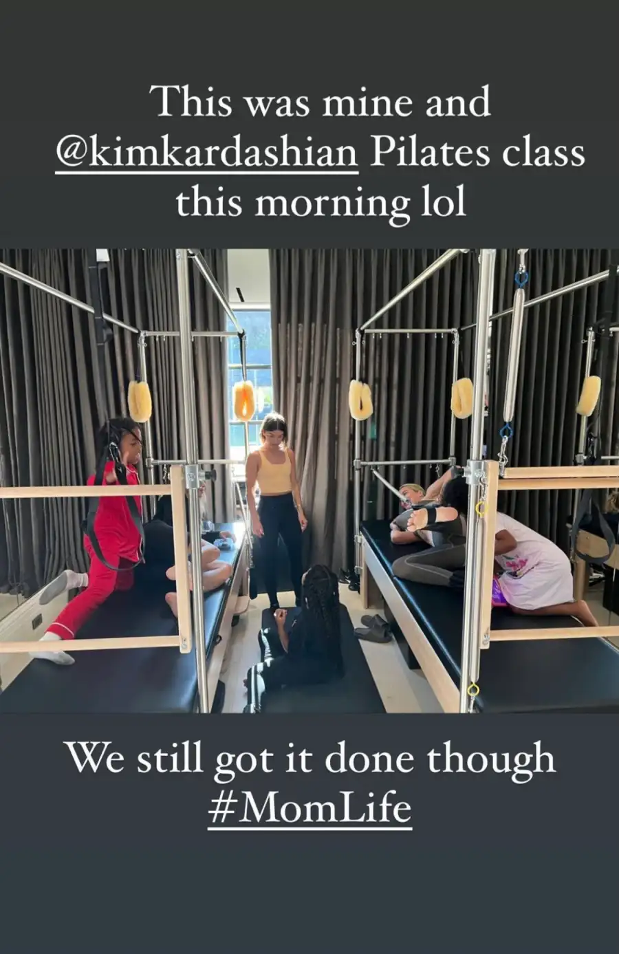 Kim and Khloe doing pilates