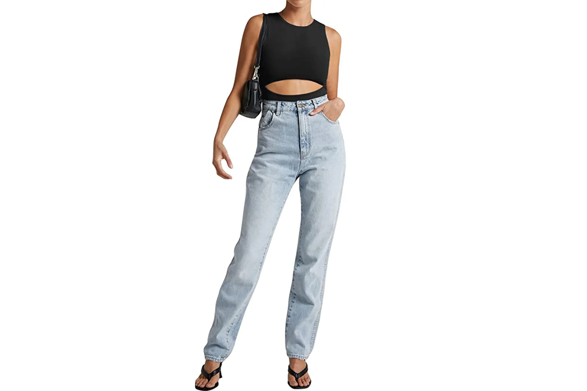 MYMORE Women's Ribbed Knit Cutout Bodysuit