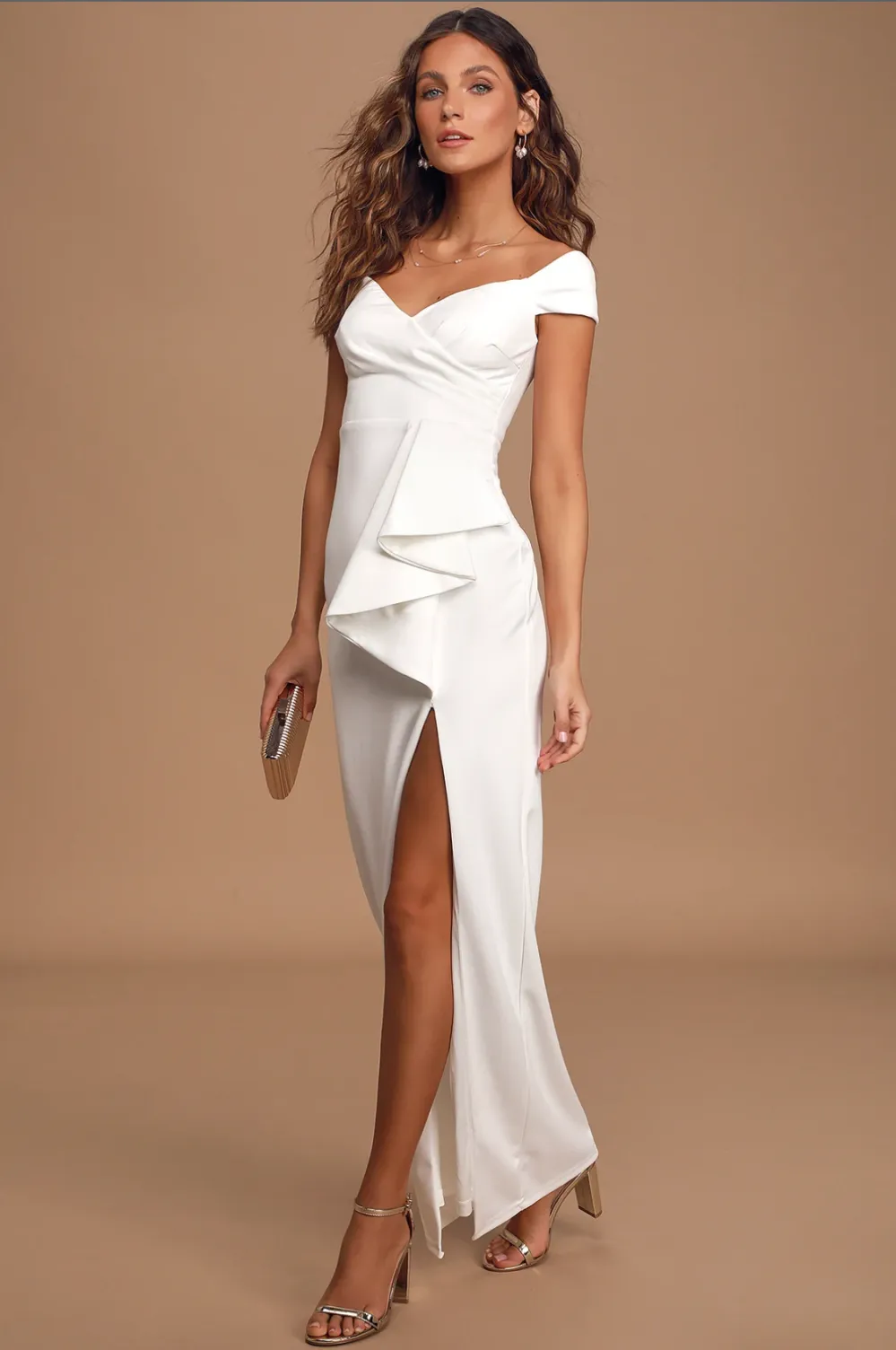 Mi Amor Ivory Off-the-Shoulder Maxi Dress