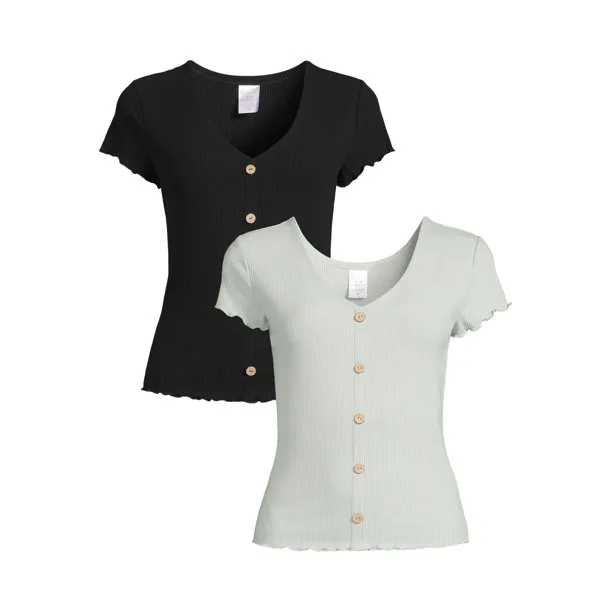 No Boundaries Juniors&rsquo; Button Front T-Shirt 2-Pack