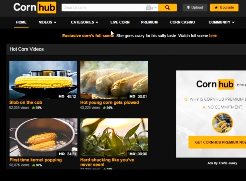 Pornhub Turns Into Cornhub for April Fools&rsquo; Joke, Posts Hot, Steamy Corn Videos 2016