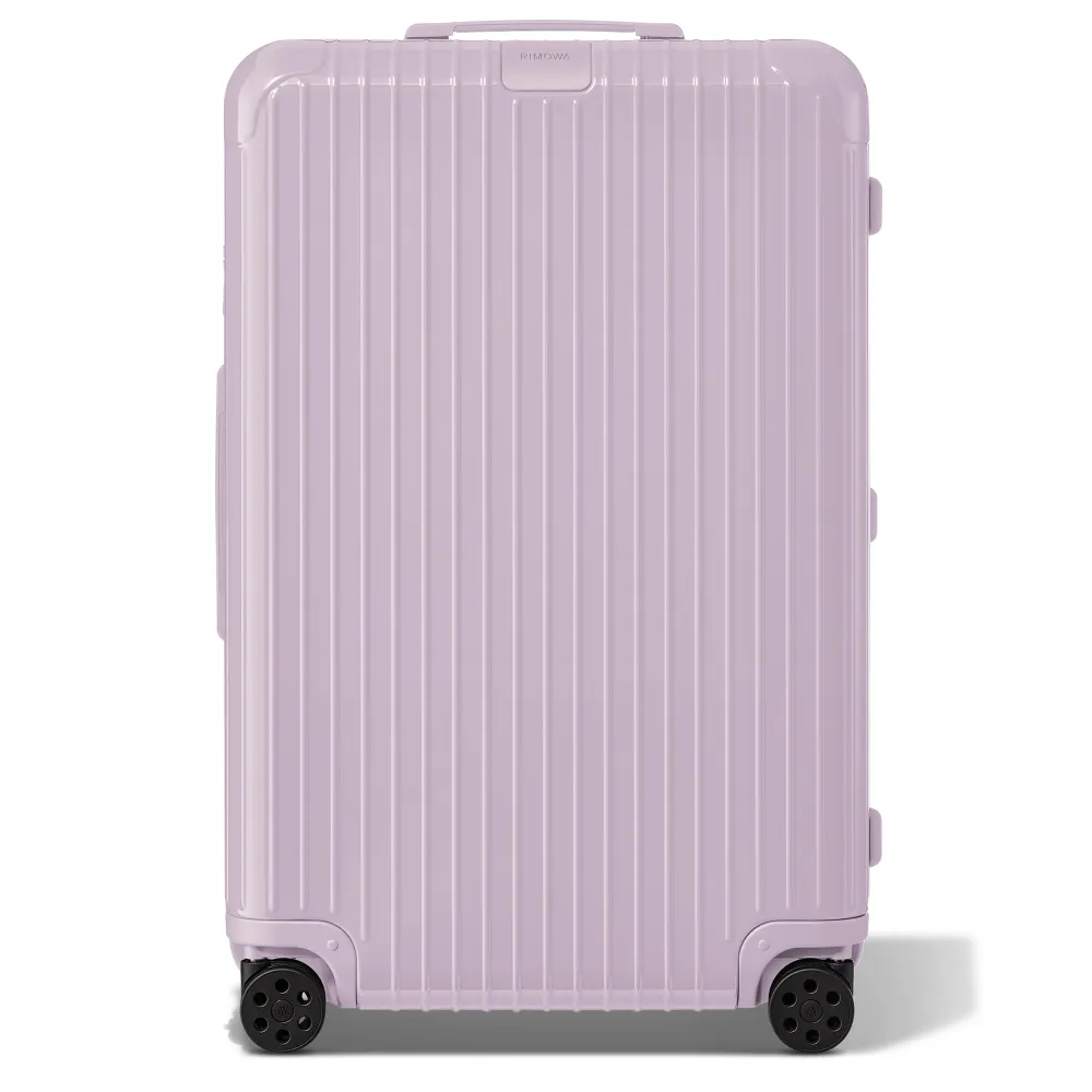 purple checked suitcase