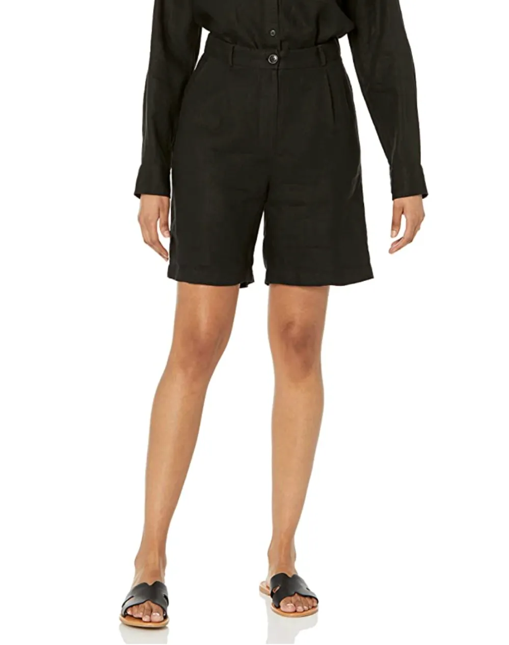 The Drop Women's Millie Loose-Fit Pleated Long Linen Walk Short