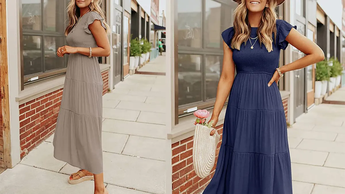 ZESICA Women's Flutter Short Sleeve Tiered Midi Dress