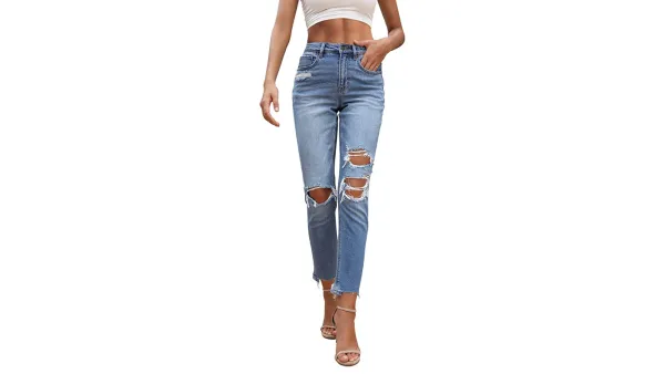 high-waisted ripped jeans