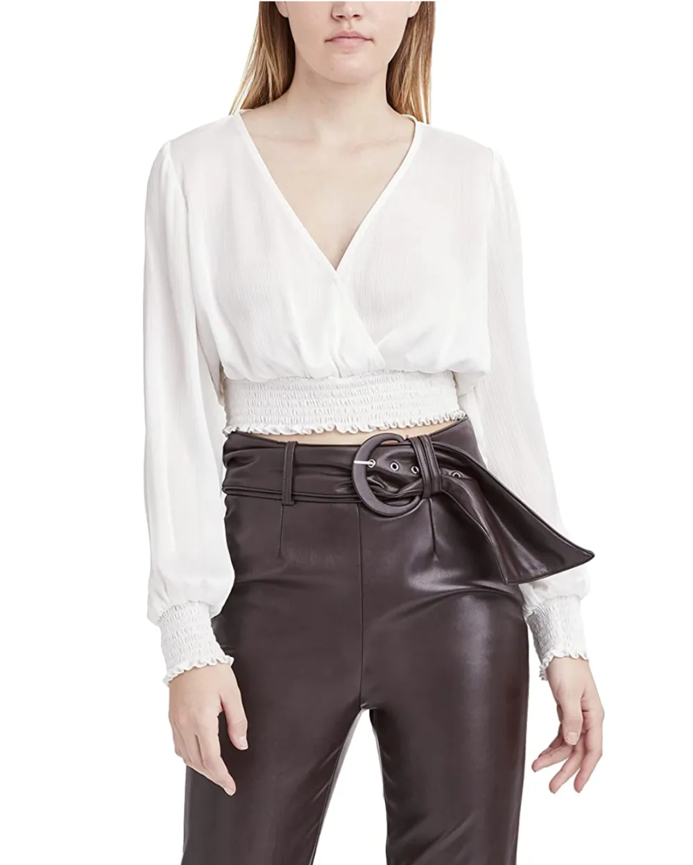 BCBGeneration Women's Long Sleeve Wrap Style Crop Top