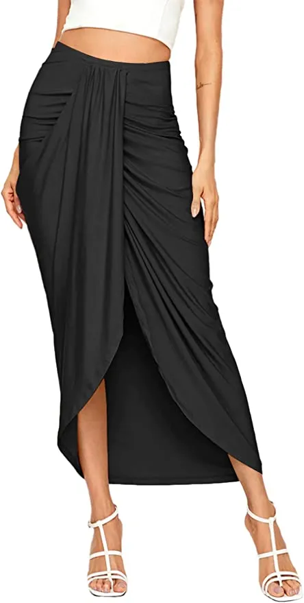 SheIn Women's Casual Slit Wrap Maxi Skirt