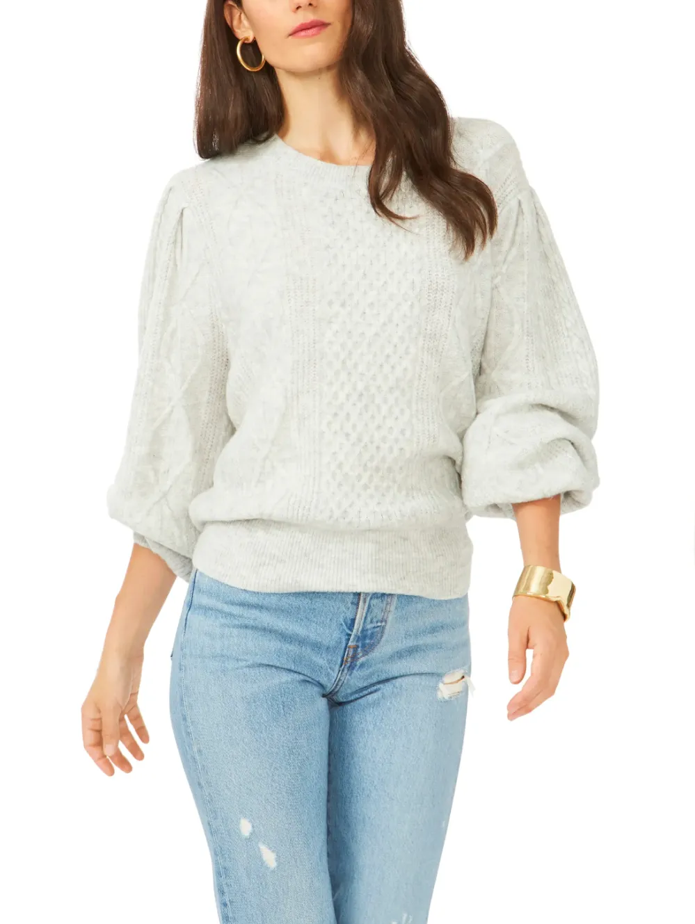 1.STATE Variegated Cables Crew Sweater