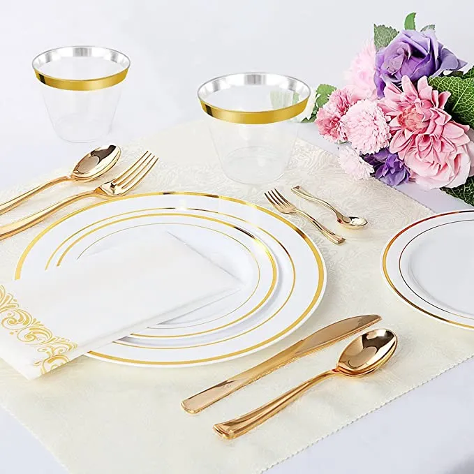 gold-rimmed cups