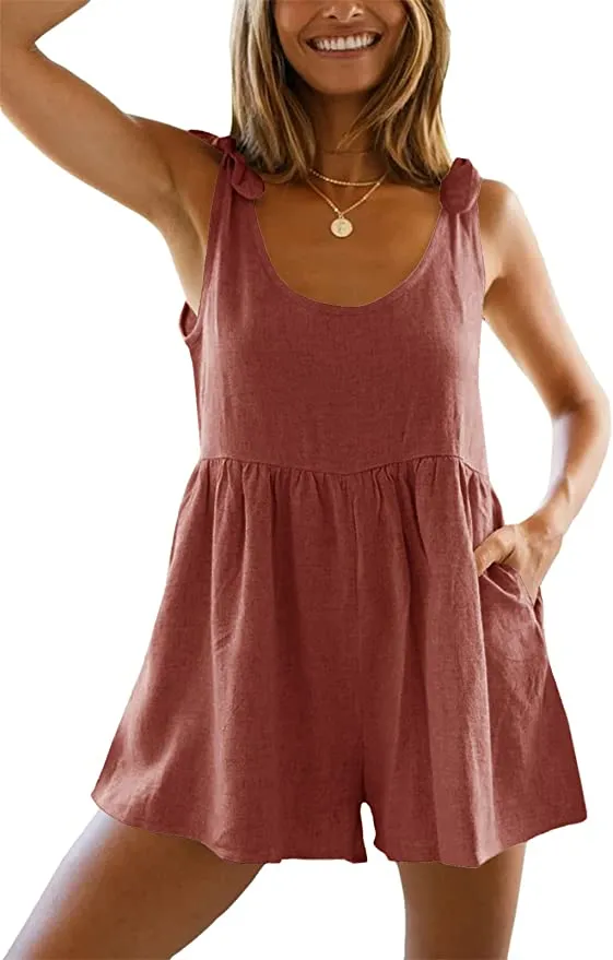 CNJFJ Women's Sleeveless Tie Knot Shoulder Romper