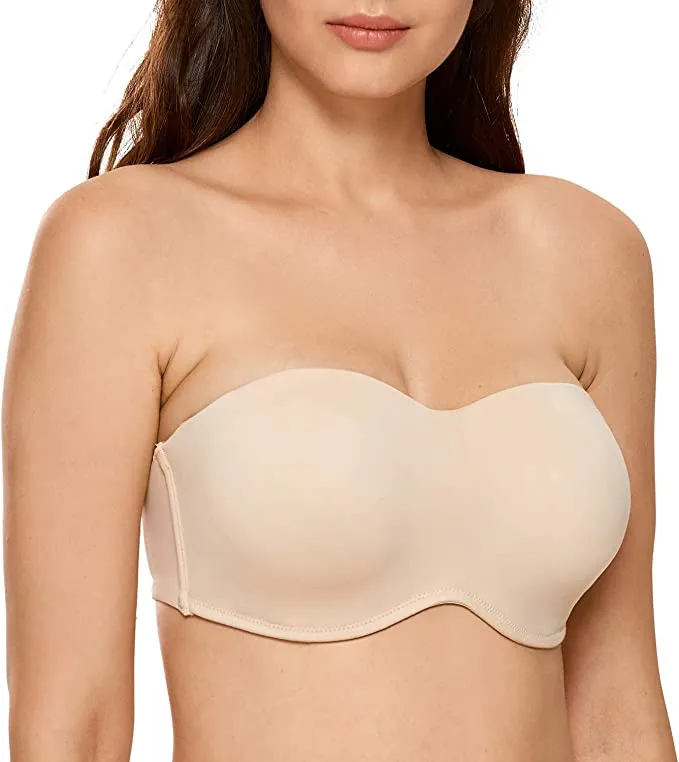 DELIMIRA Women's Jacquard Bandeau Underwire Minimizer Strapless Bra