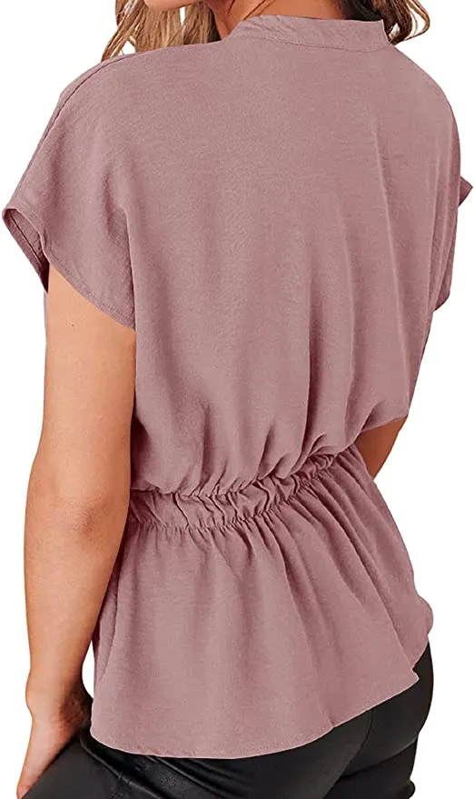 Farktop Women's Button Down Peplum Top