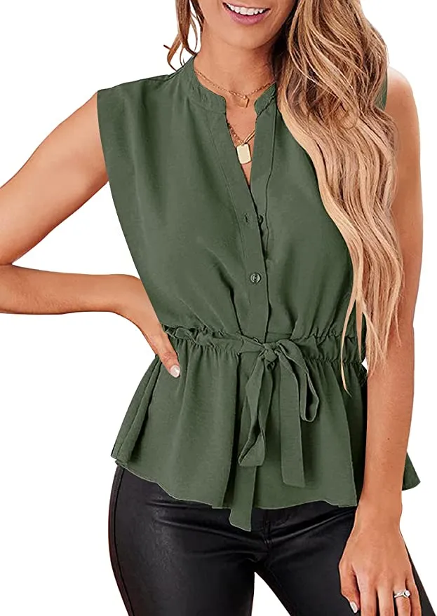 Farktop Women's Button Down Peplum Top