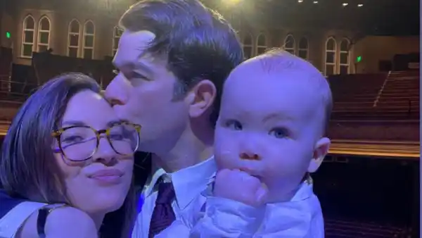 John Mulaney, Olivia Munn and Son Malcolm pose for family photo.