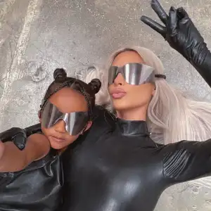 Kim Kardashian Daughters North Chicago West Model Leather Outfits and Yeezy Shades